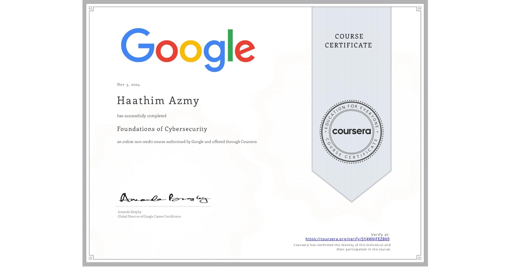 Google Cybersecurity Certificate